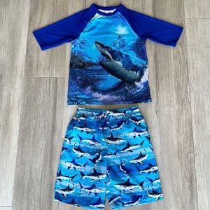 XXL-18 Wonder Nation SPF50 Boys Short sleeve Rush Guard Swim Shirt and pants set